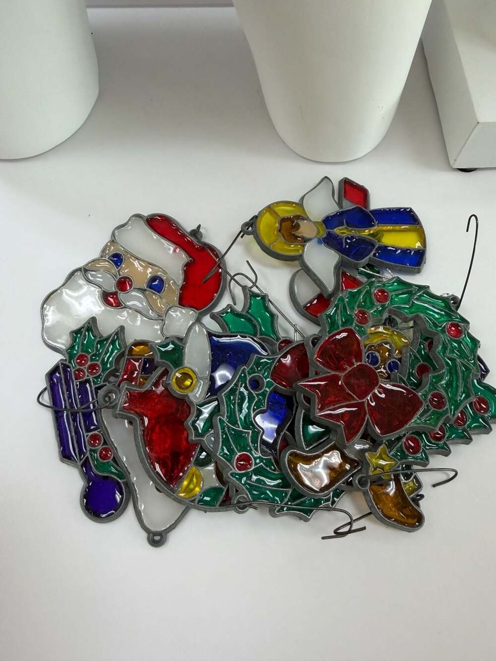 Vintage Stained Glass Christmas Ornaments Suncatchers Lot of 12